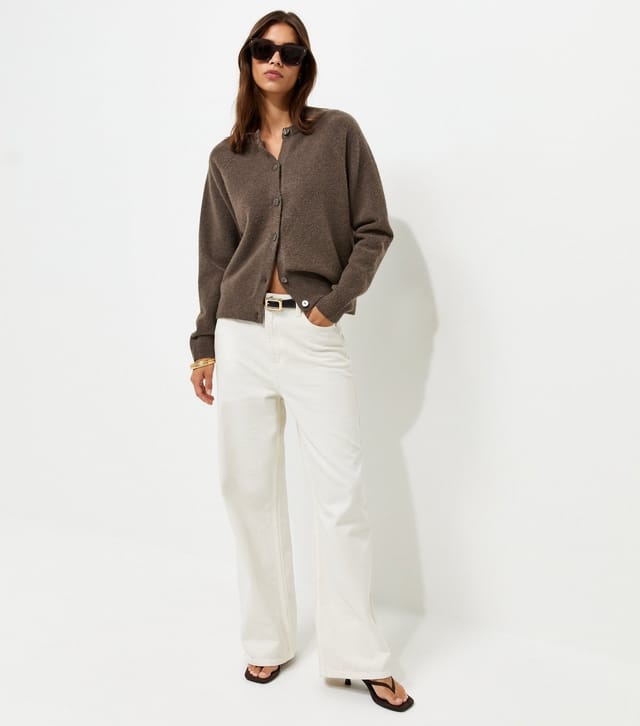 New Look Women's Dark Mink Knitted Meet The Jean Raglan Cardigan New Look - 3