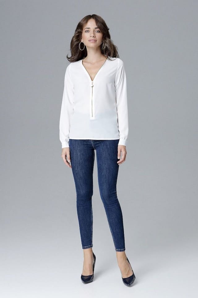 Love Lace Love Lace Women's Long Sleeve Blouse with Statement Zipper Style 128511 in White - 2