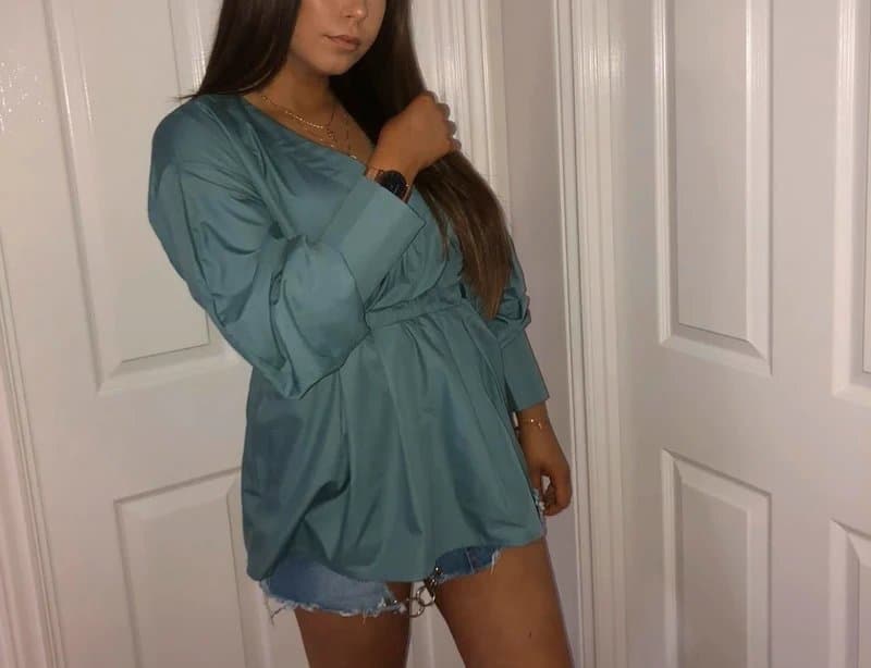 PrettyLittleThing Plt green blue teal long sleeved tulle top with v neck