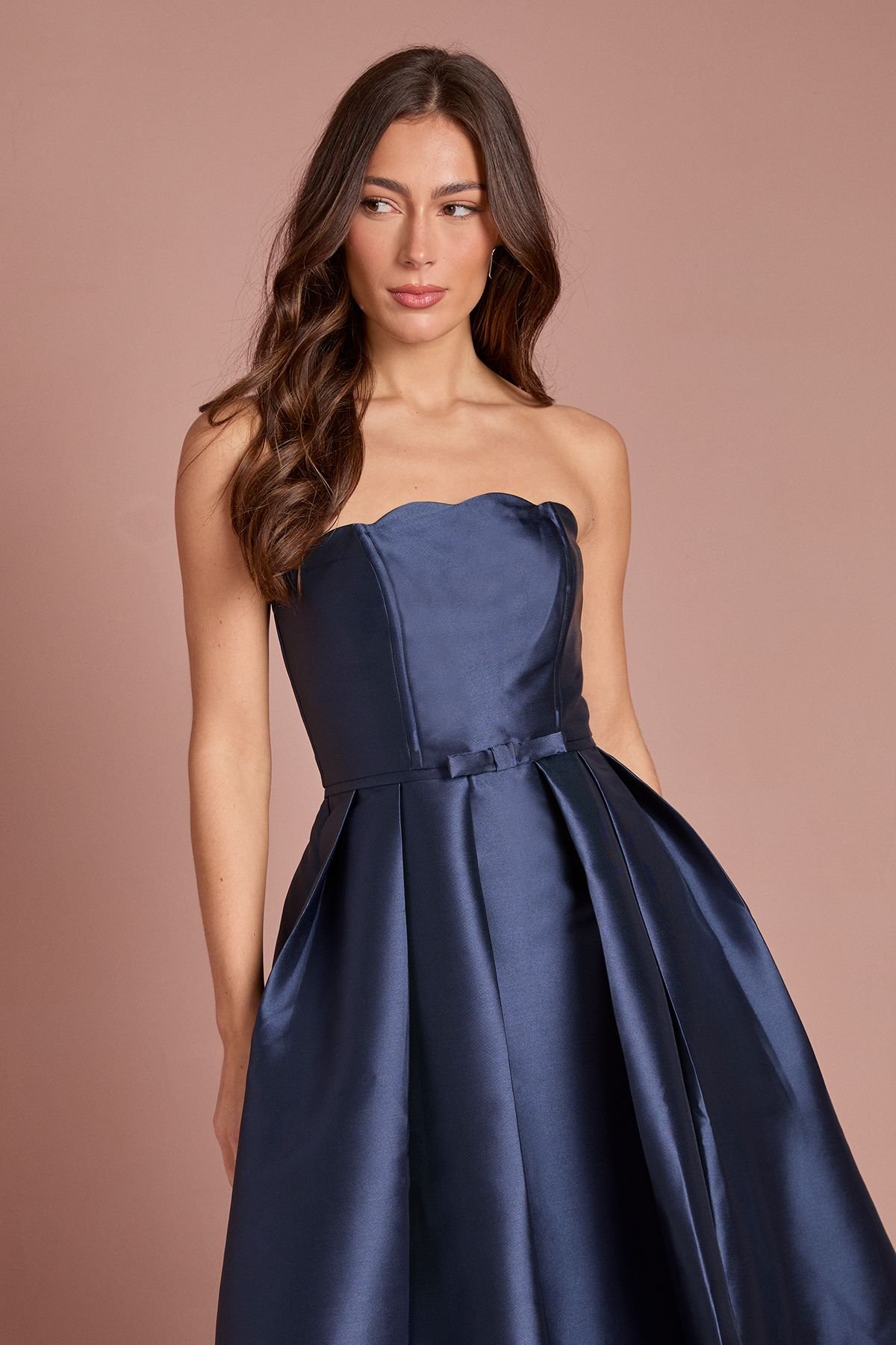 Coast Coast Women's Scalloped Strapless Midi Dress in Navy - 4