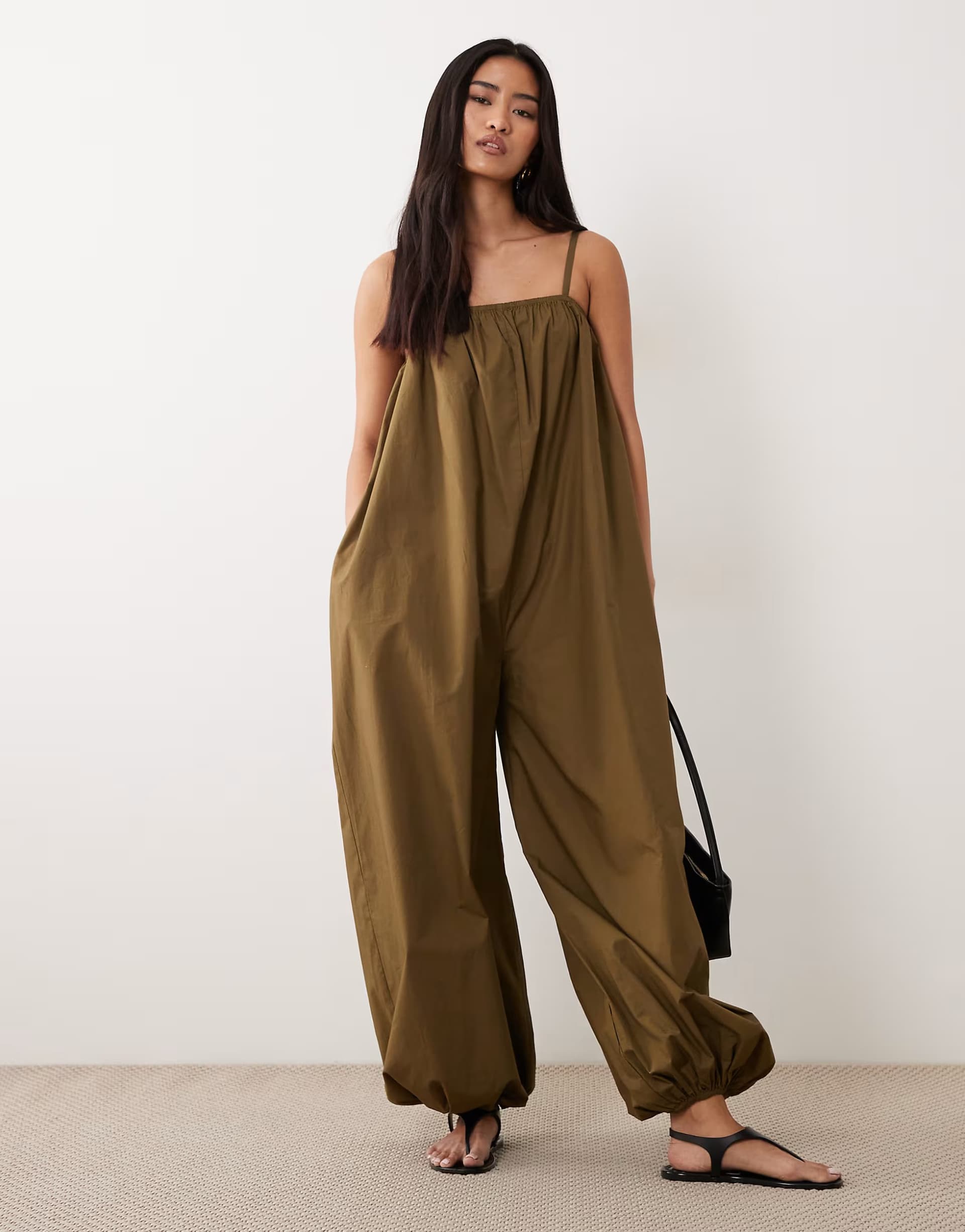 ASOS ASOS DESIGN balloon leg strappy jumpsuit in olive
