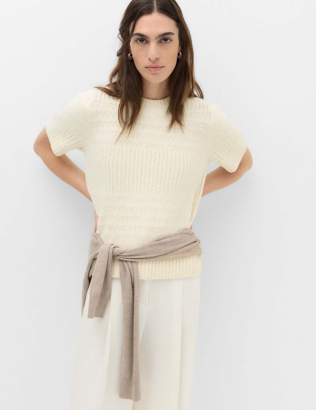 Marks & Spencer M&S Pointelle Knitted Top With Wool Ivory