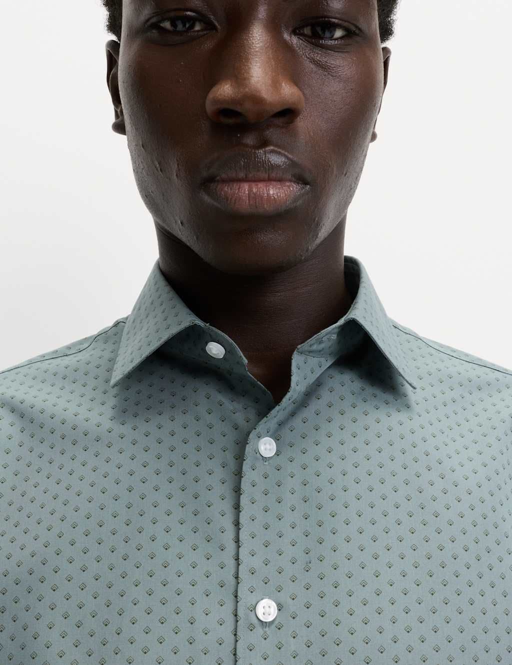 Marks & Spencer M&S Regular Fit Cotton Blend Printed Shirt Dark Sage
