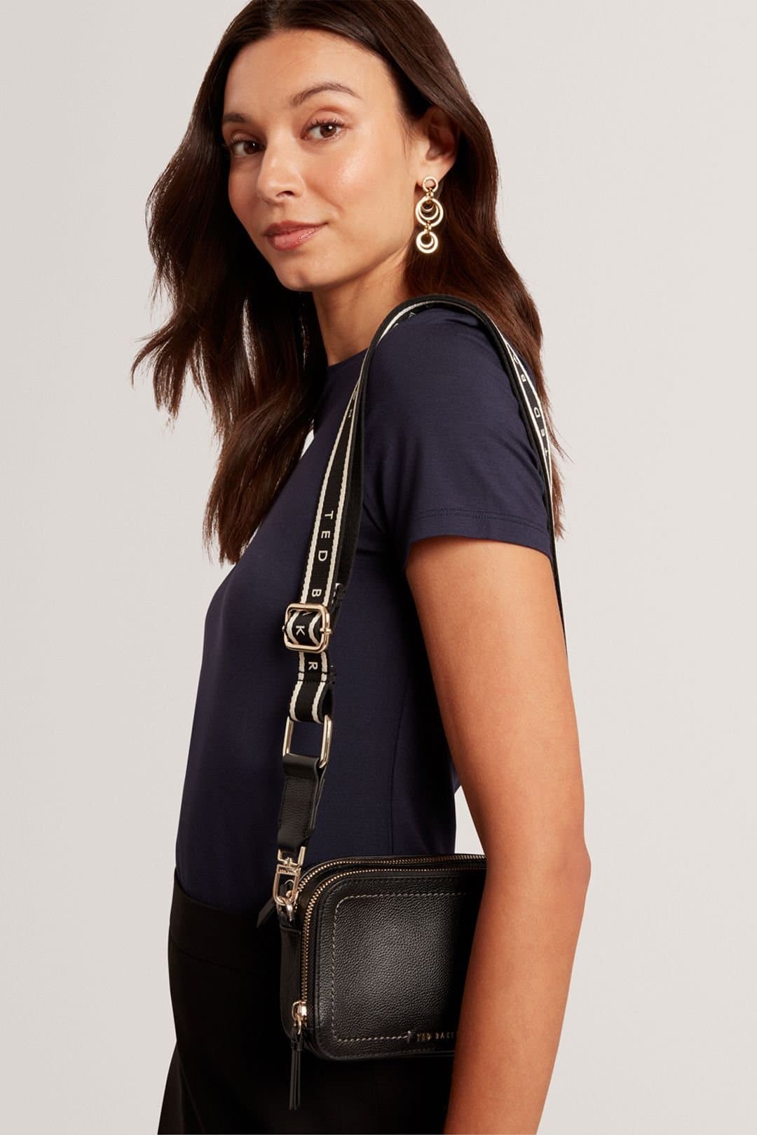 Ted Baker Ted Baker Women's Linzie Webbing Leather Small Crossbody Camera Black