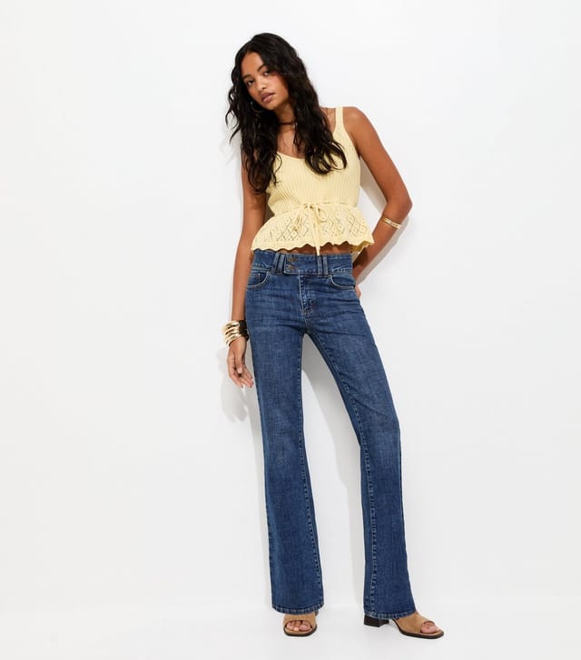 New Look Women's Blue Double Button Low Rise Bootcut Jeans New Look - 3