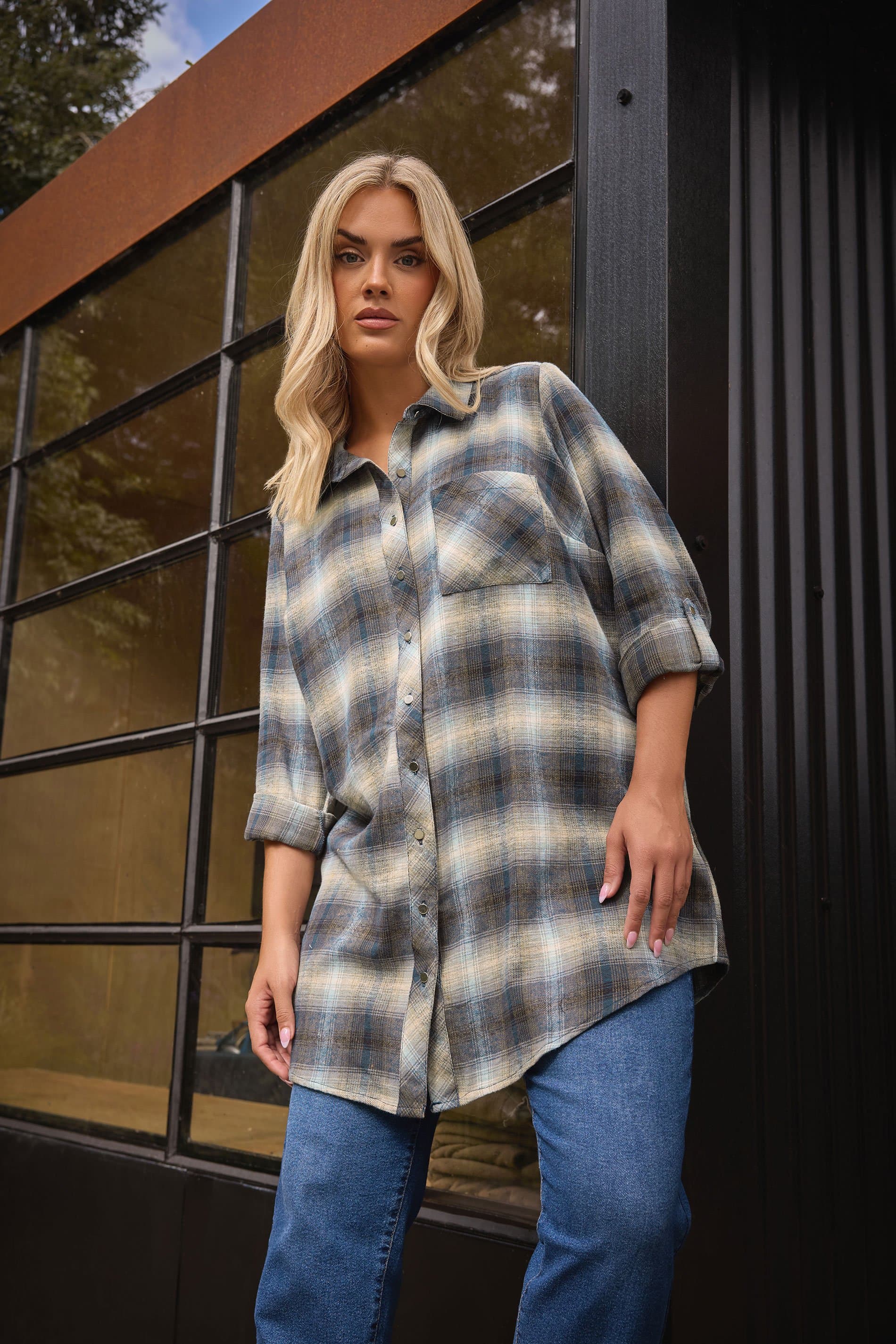 Yours Plus Size Blue Check Boyfriend Shirt