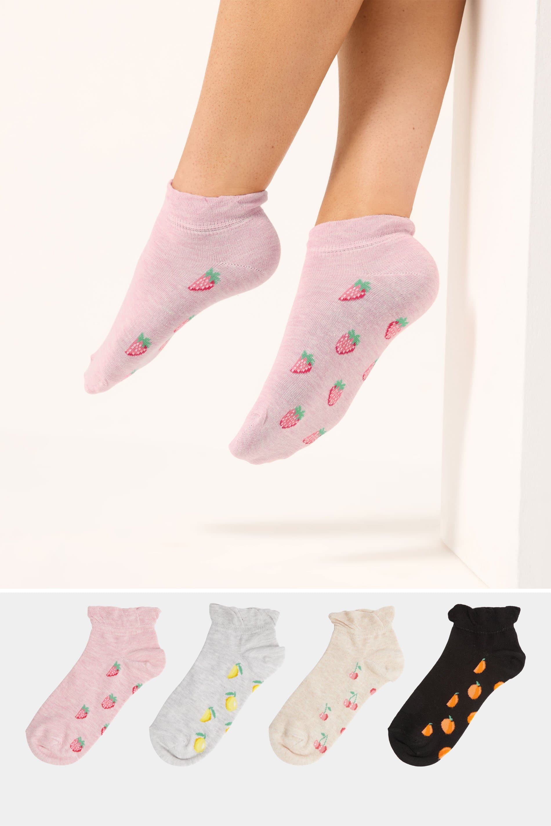 Yours 4 Pack Plus Size Grey Fruit Print Trainer Liner Socks