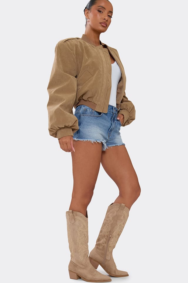 EGO EGO Women's Knee High Faux Suede Block Heel Boots in Light Khaki - 2