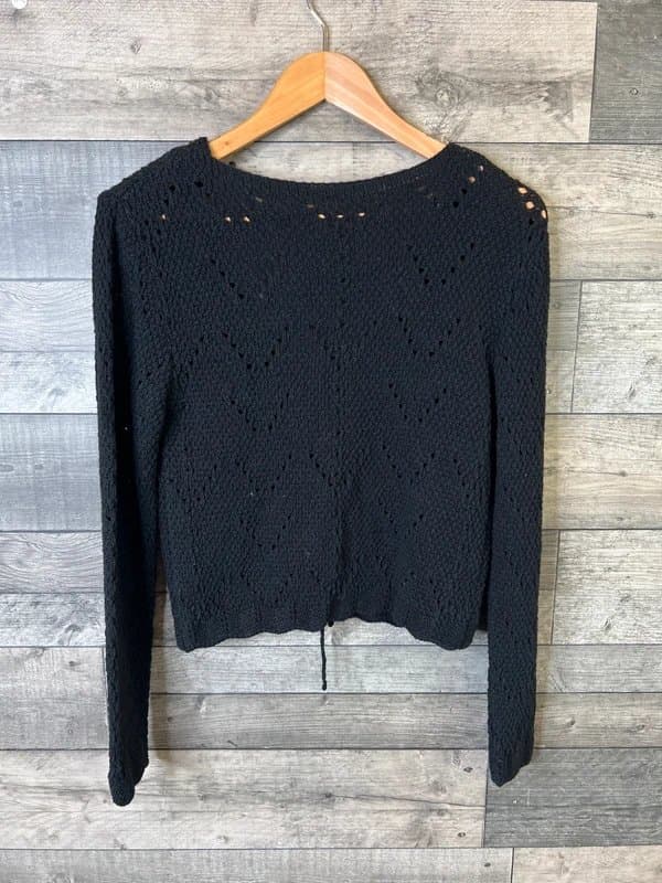 ASOS ASOS Womens Tie Front Cardigan Size Medium Black Crochet Boho Open Lace Knit