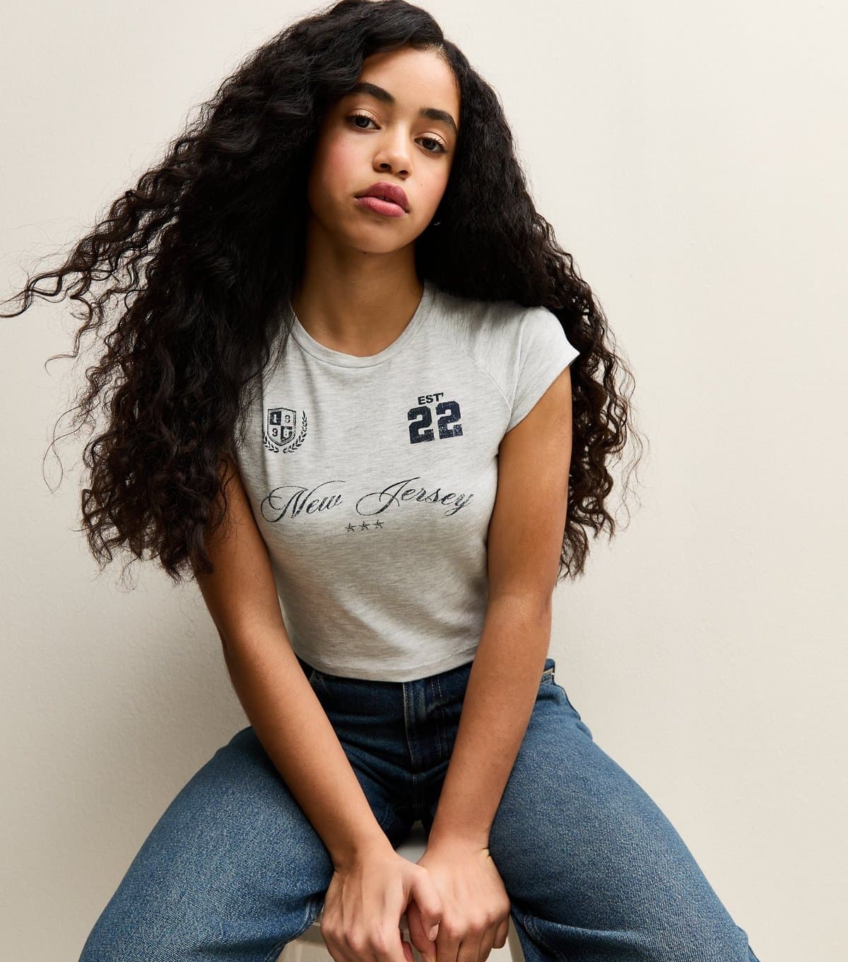 New Look Girls' Grey New Jersey Logo Baby Tee School New Look