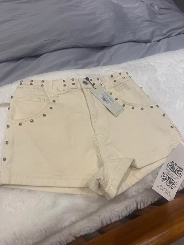 Never Fully Dressed Never Fully Dressed studded hot pants in ecru