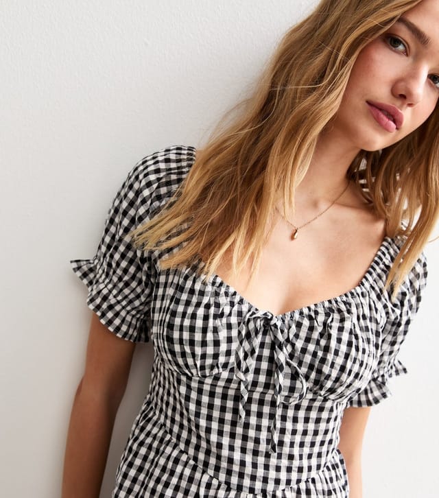 New Look Women's Black Gingham Print Puff Sleeve Mini Dress New Look - 2