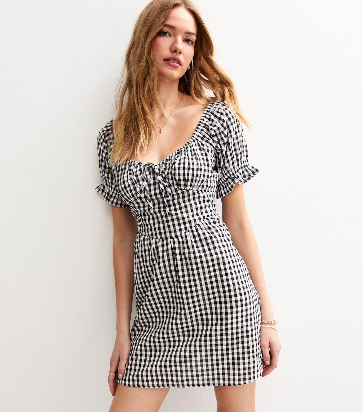 New Look Women's Black Gingham Print Puff Sleeve Mini Dress New Look - 4