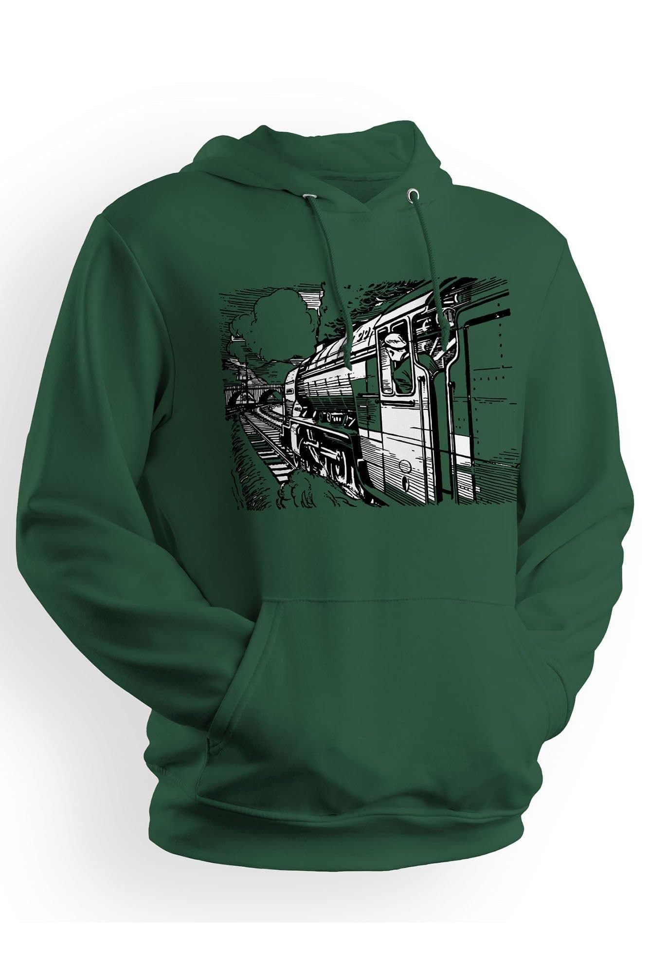 Bad Zebedee Bad Zebedee Men's Retro Steam Train Hoodie in Bottle Green