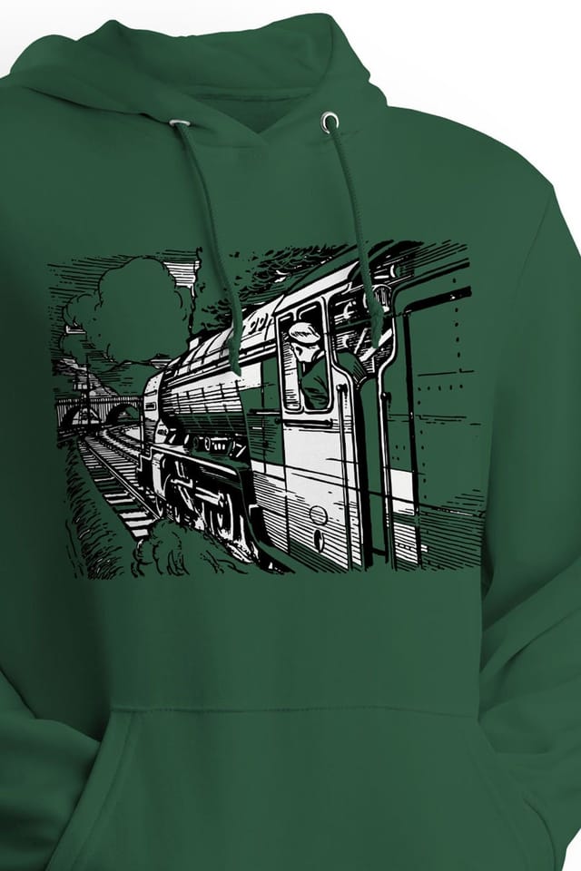 Bad Zebedee Bad Zebedee Men's Retro Steam Train Hoodie in Bottle Green - 2