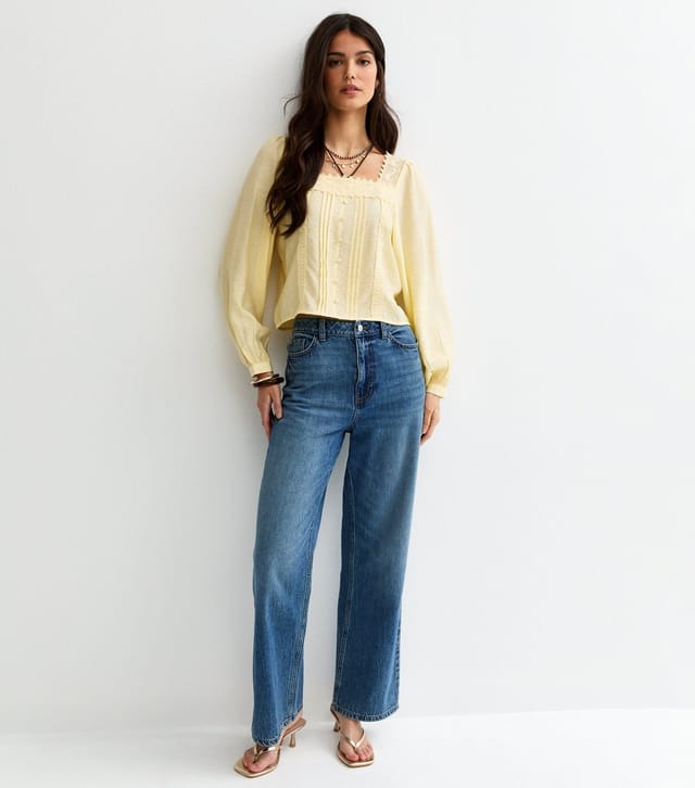 New Look Women's Light Yellow Lace Trim Square Neck Blouse New Look - 3