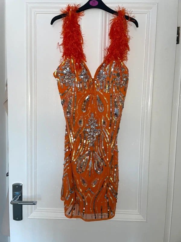 ASOS Orange Sequin Mini Dress with Feathers