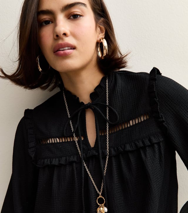 New Look Women's Black Ladder Insert Tie Neck Blouse New Look - 3