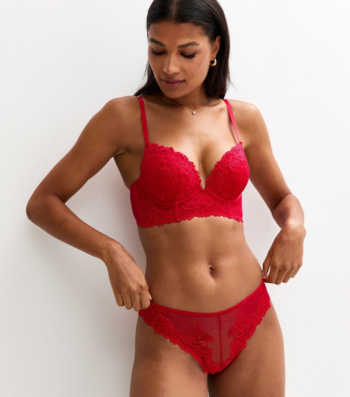 New Look Women's Red Lace Mesh Brazilian Briefs New Look