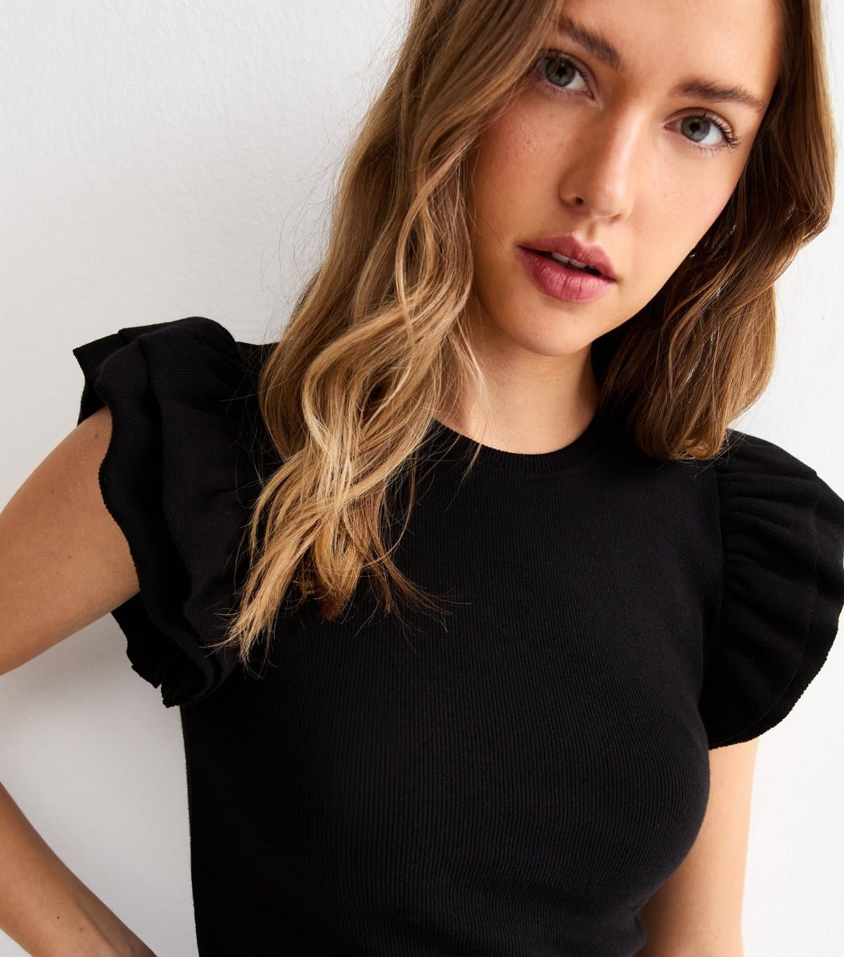 New Look Women's Black Frill Sleeve Top New Look