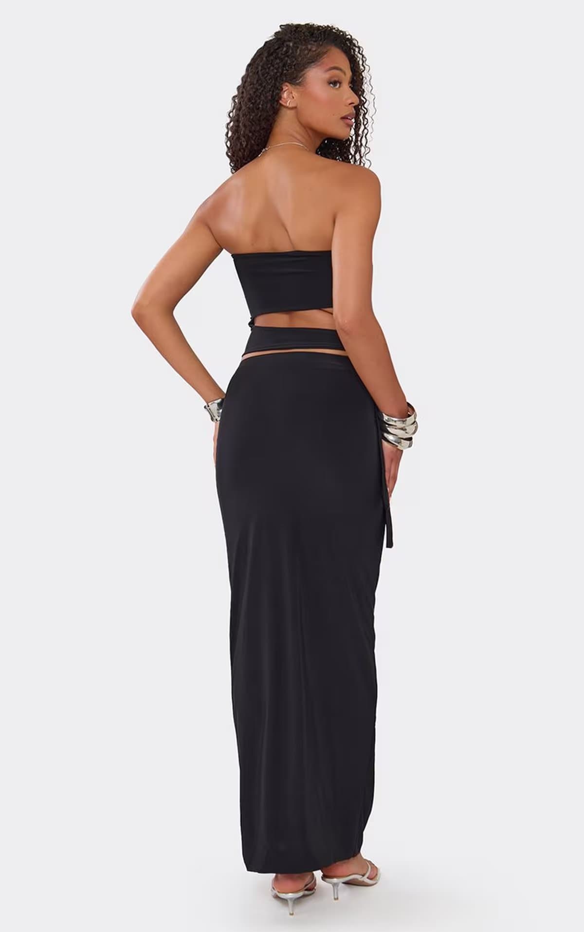 EGO Low Rise Fitted Maxi Skirt In Black, Women's Size UK 6