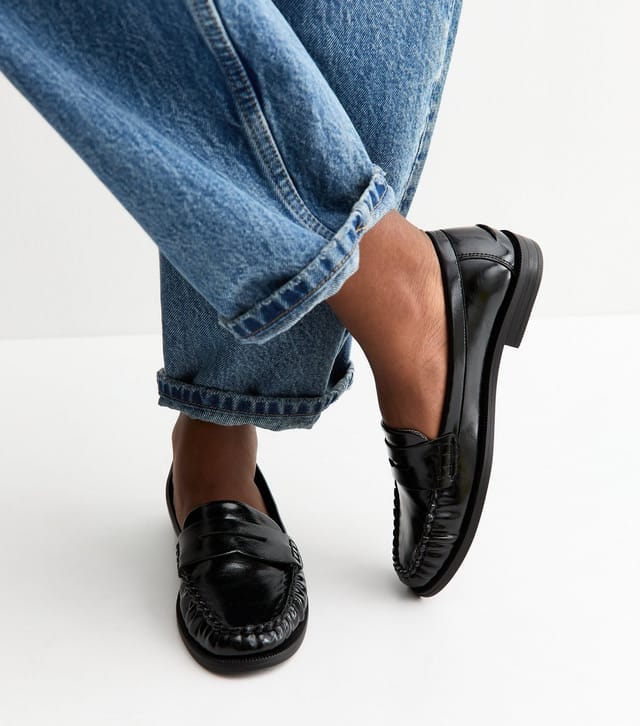 New Look Women's Black Faux Leather Saddle Penny Loafers Vegan New Look - 2
