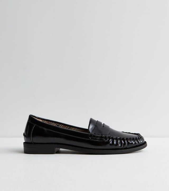 New Look Women's Black Faux Leather Saddle Penny Loafers Vegan New Look - 3