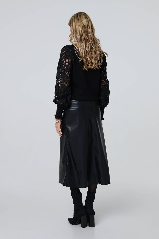 Izabel London Izabel London Women's Faux Leather High Waist Midi Skirt in Black - 3