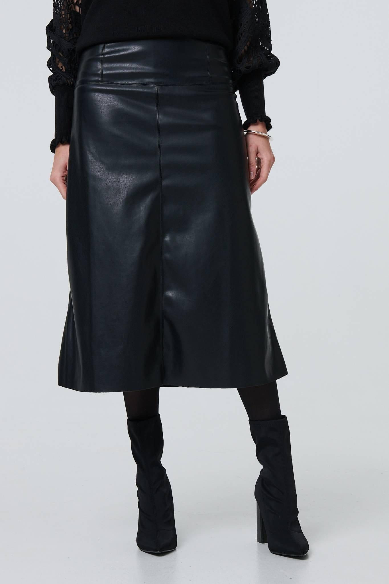 Izabel London Izabel London Women's Faux Leather High Waist Midi Skirt in Black - 4