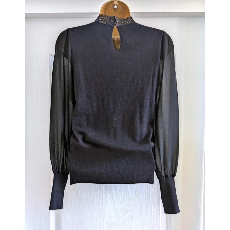 Oasis Oasis Black Lace Knitted Jumper Long Chiffons Sleeves Size S - 1