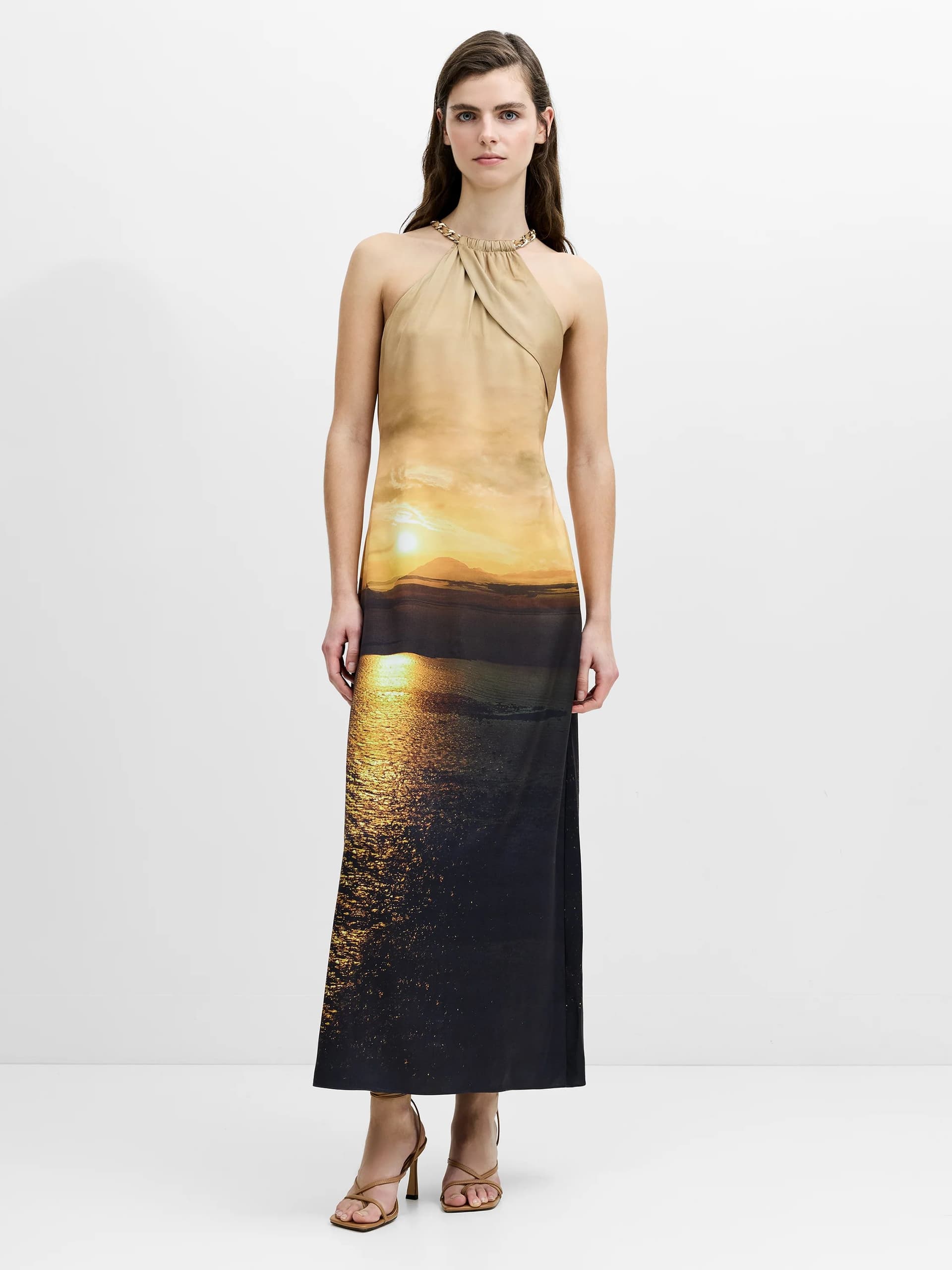 French Connection Summer Ennis Eco Satin Chain Halterneck Dress Summer Multi