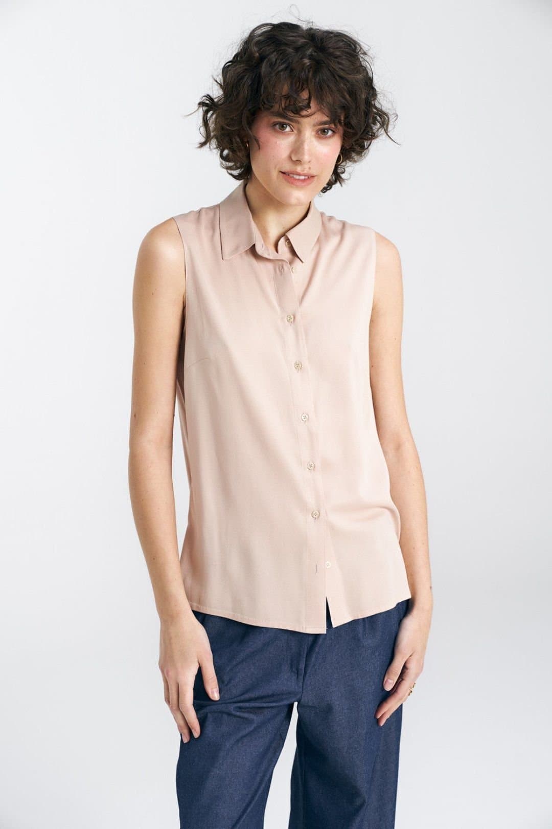 Love Lace Love Lace Beige Viscose Sleeveless Button-Up Shirt
