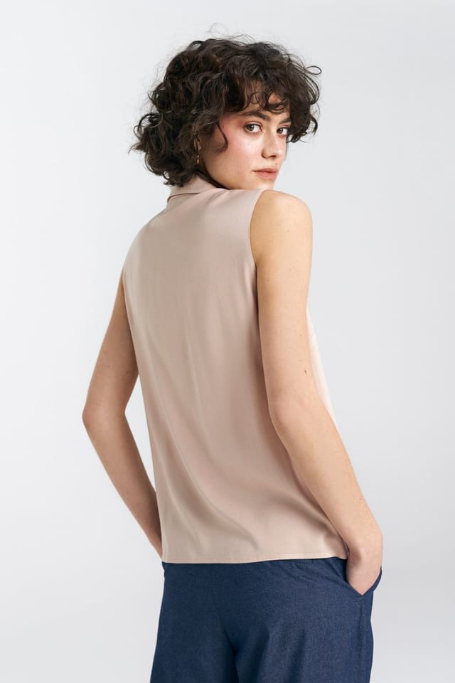 Love Lace Love Lace Women's Classic Viscose Sleeveless Button-Up Shirt in Beige - 3