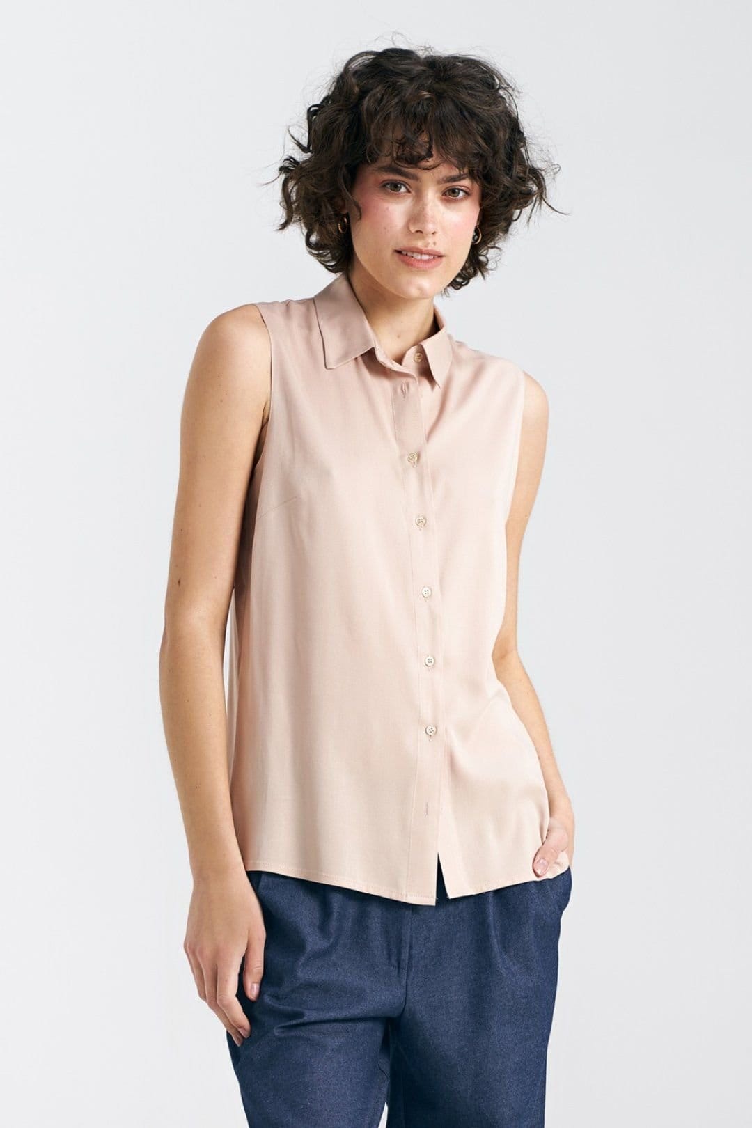 Love Lace Love Lace Women's Classic Viscose Sleeveless Button-Up Shirt in Beige - 4