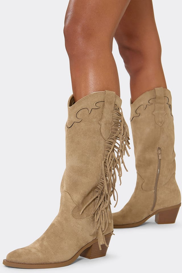 EGO EGO Women's Western Faux Suede Block Heel Boots in Green - 2