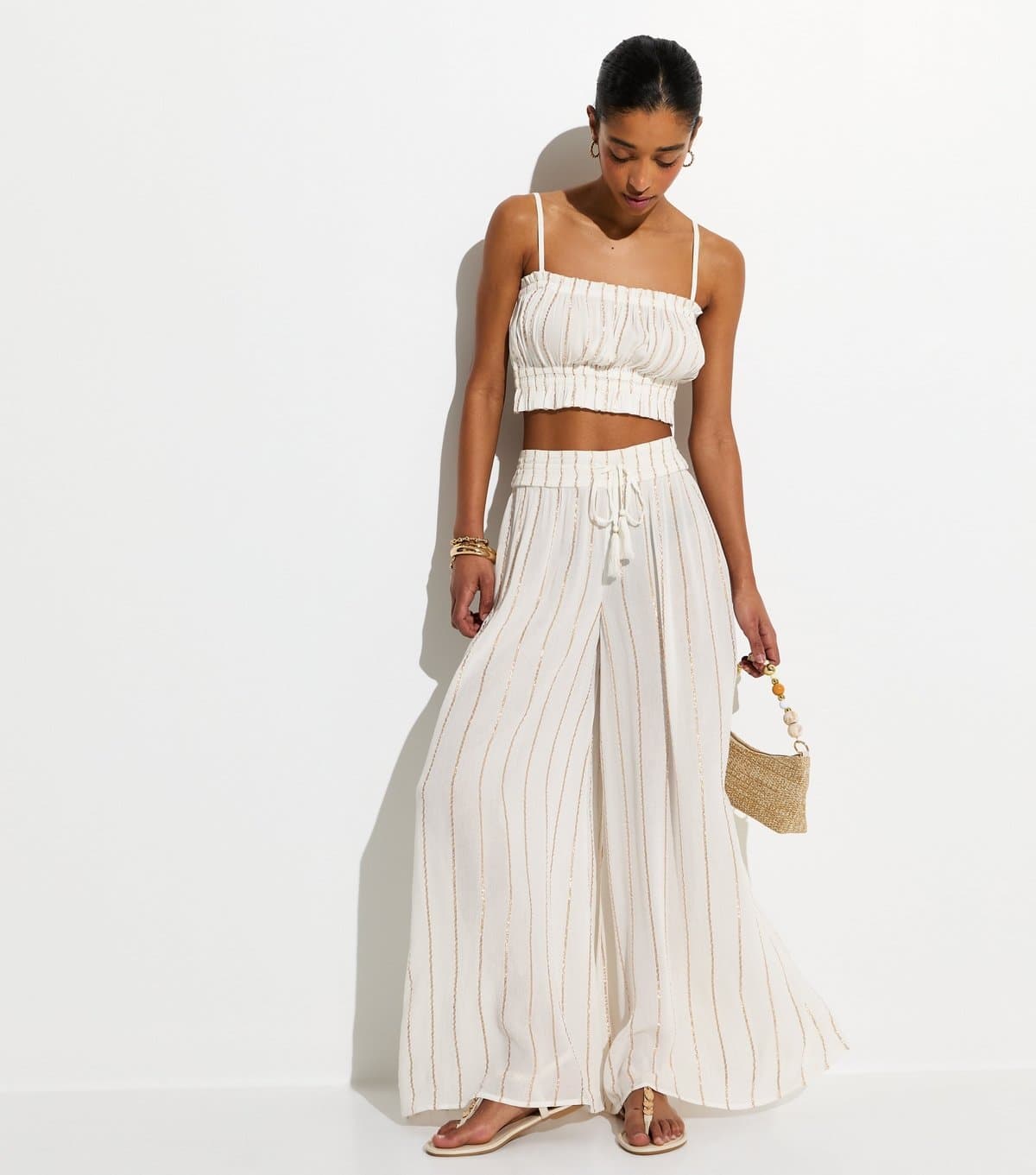 New Look New Look White Striped Wide Leg Trousers