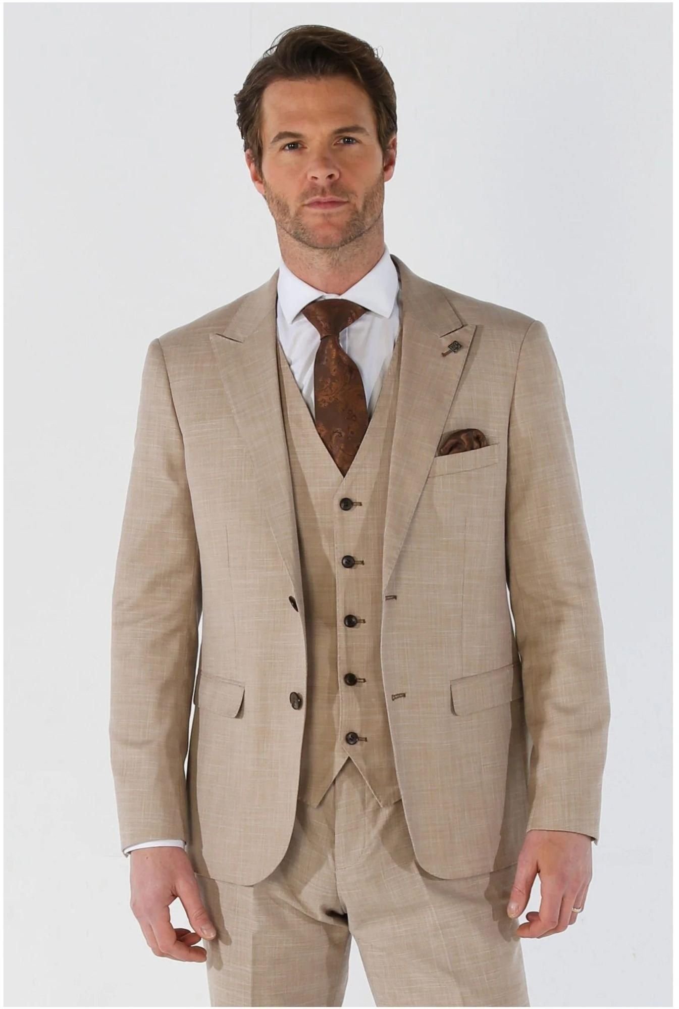 Paul Andrew Paul Andrew Men's Kurt - 3 Piece Tailored Fit Suit in Beige - 2