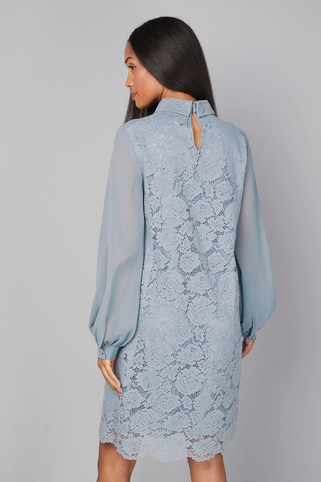 Wallis Wallis Women's Lace Tie Neck Shift Dress in Turquoise - 3