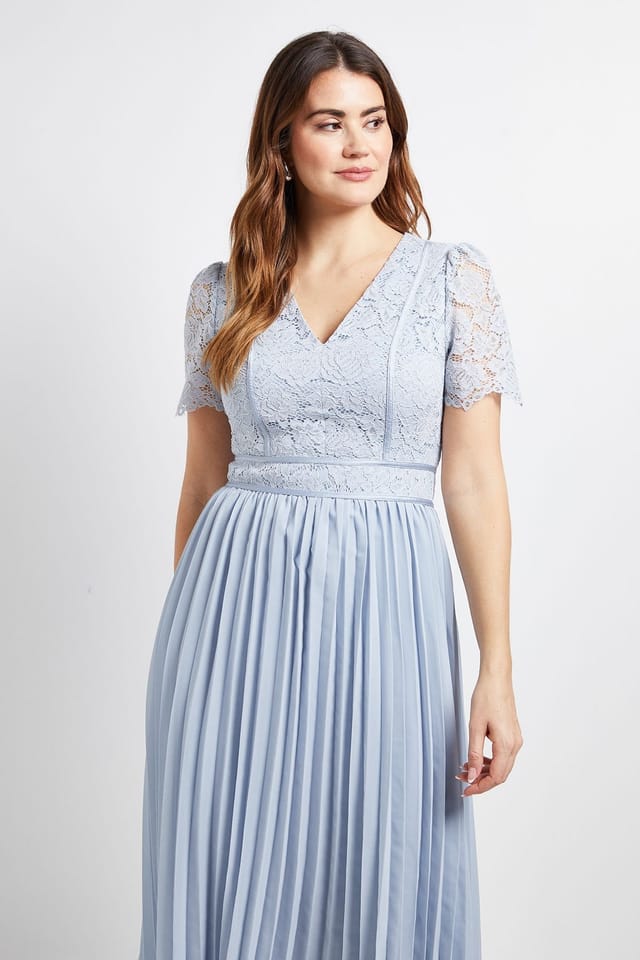 Wallis Wallis Women's Lace Pleated Midi Dress in Blue - 2