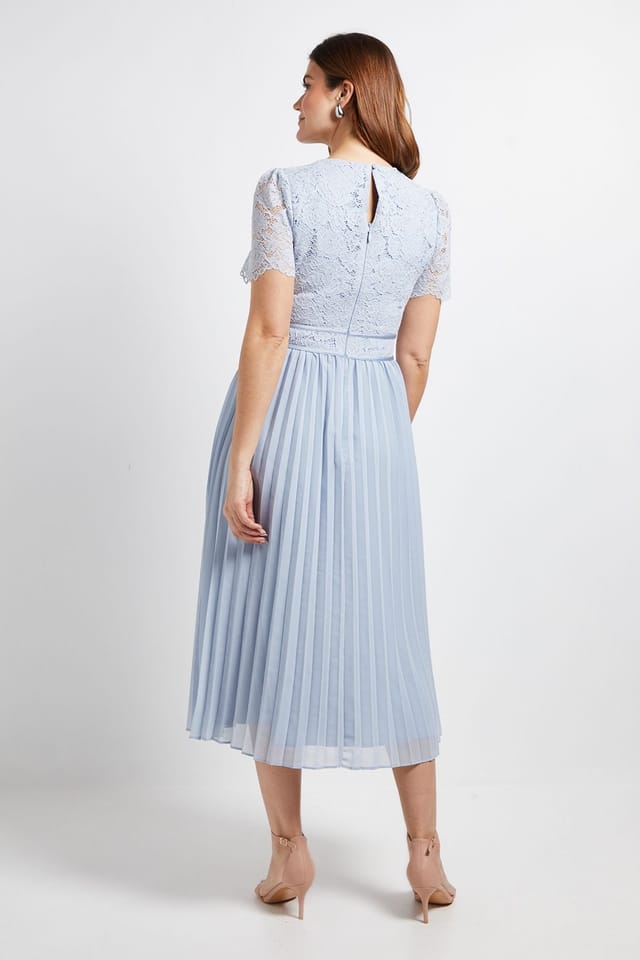 Wallis Wallis Women's Lace Pleated Midi Dress in Blue - 3
