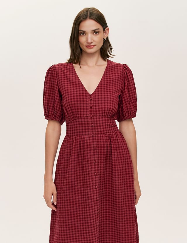 Finery London Finery London Women's Petite Addison Seersucker Midi Dress in Aubergine - 2