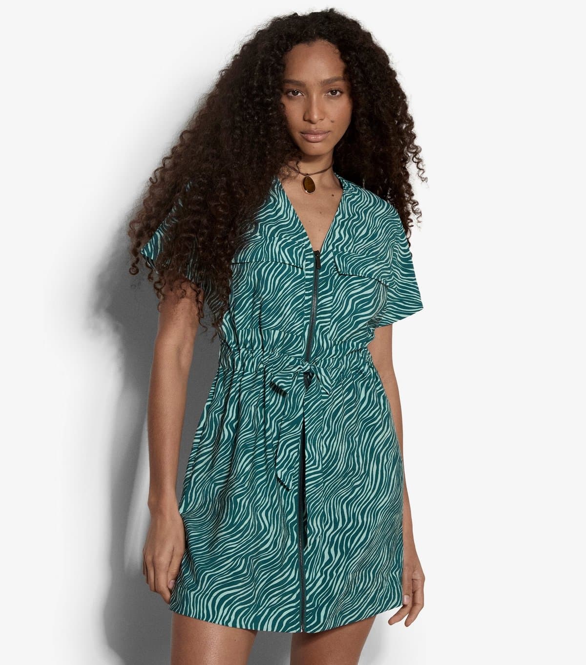 Apricot Women's Blue Wave Print Front Zip Dress Apricot New Look