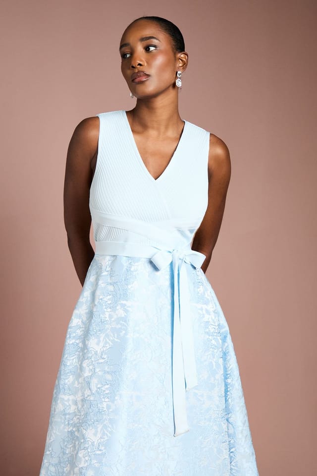 Coast Coast Women's Bandage Bodice Midi Dress with Jacquard Skirt in Light Blue - 2