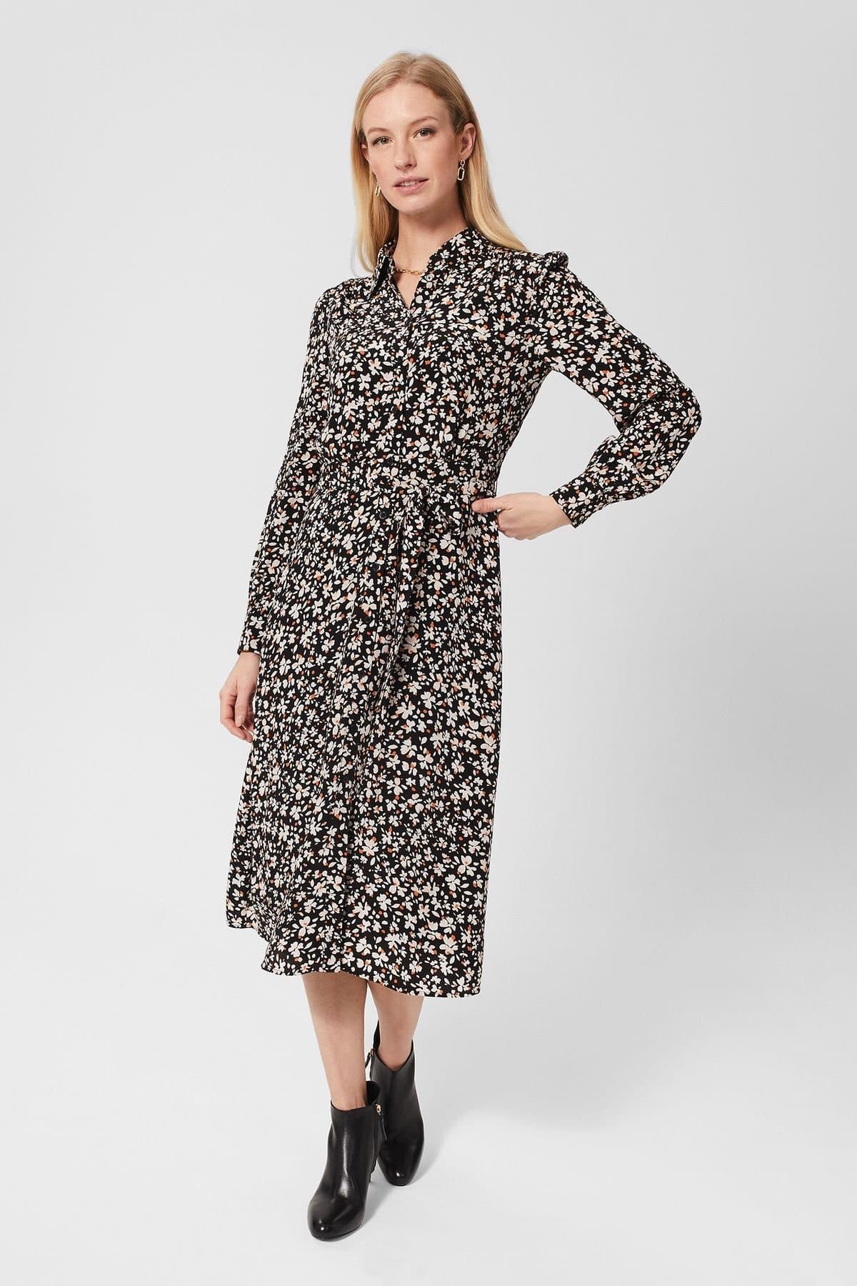 Hobbs London Hobbs London Women's Morgen Tie Waist Fit & Flare Dress in Black