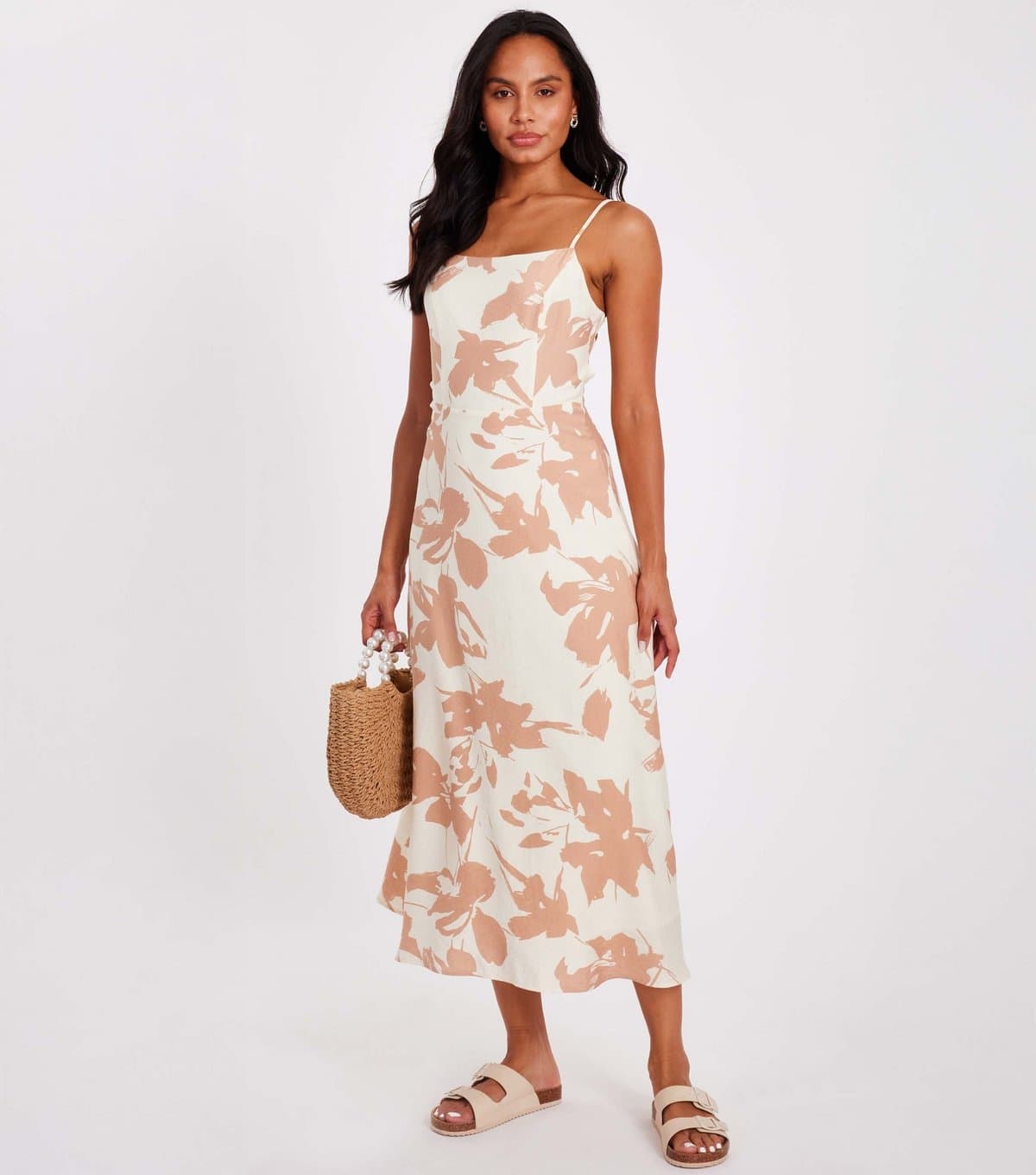 Quiz Women's Cream Floral Print Bow Back Midi Dress Quiz New Look