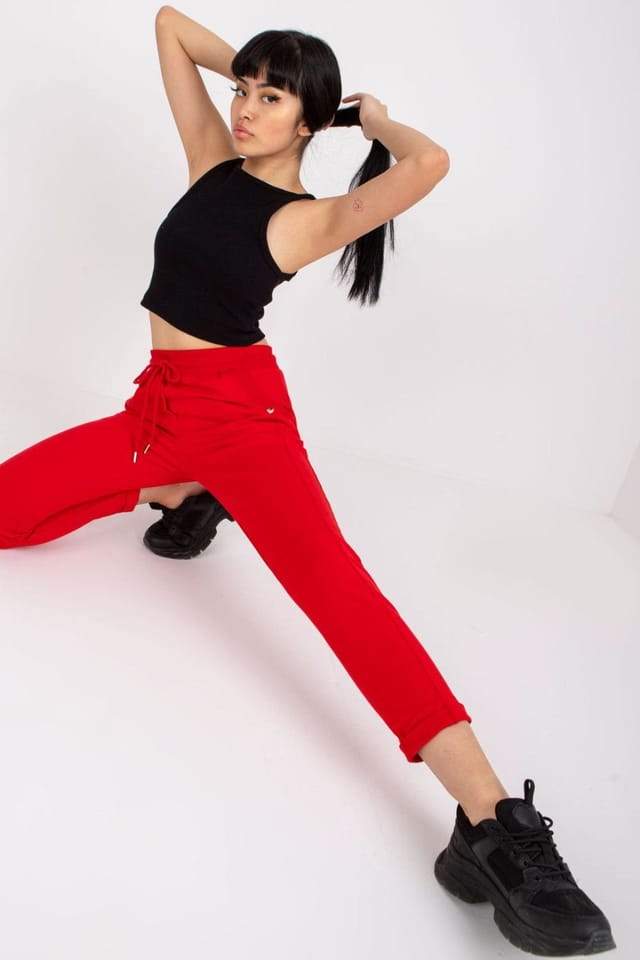 Love Lace Love Lace Women's High Rise Sweatpants with Tied Waist Pockets in Red - 2