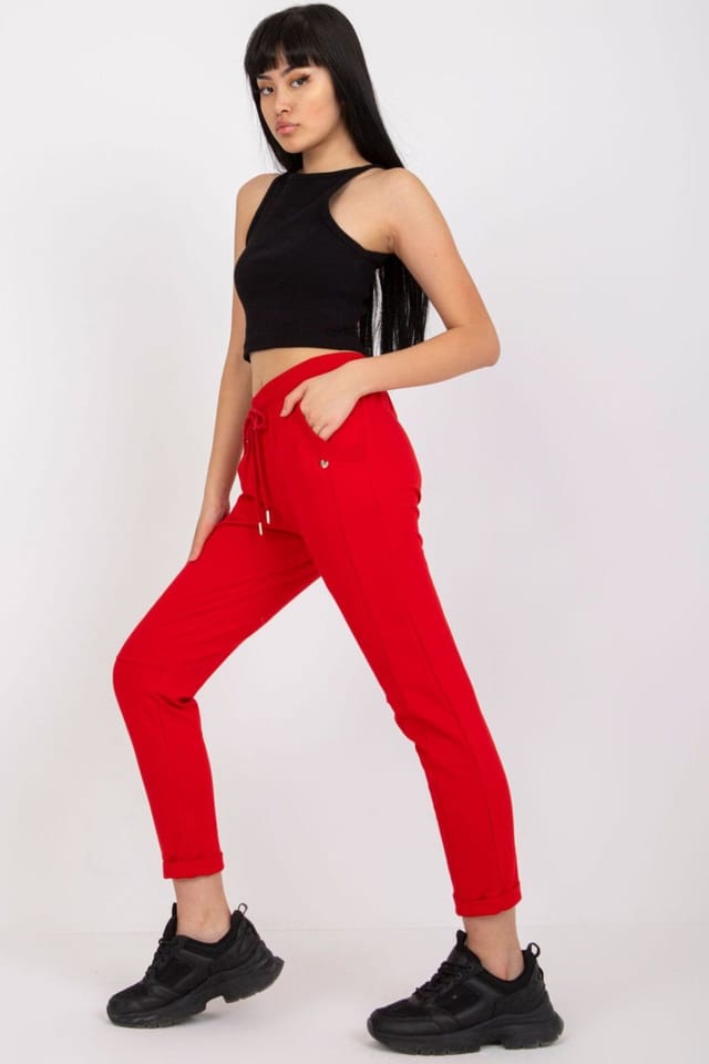 Love Lace Love Lace Women's High Rise Sweatpants with Tied Waist Pockets in Red - 3