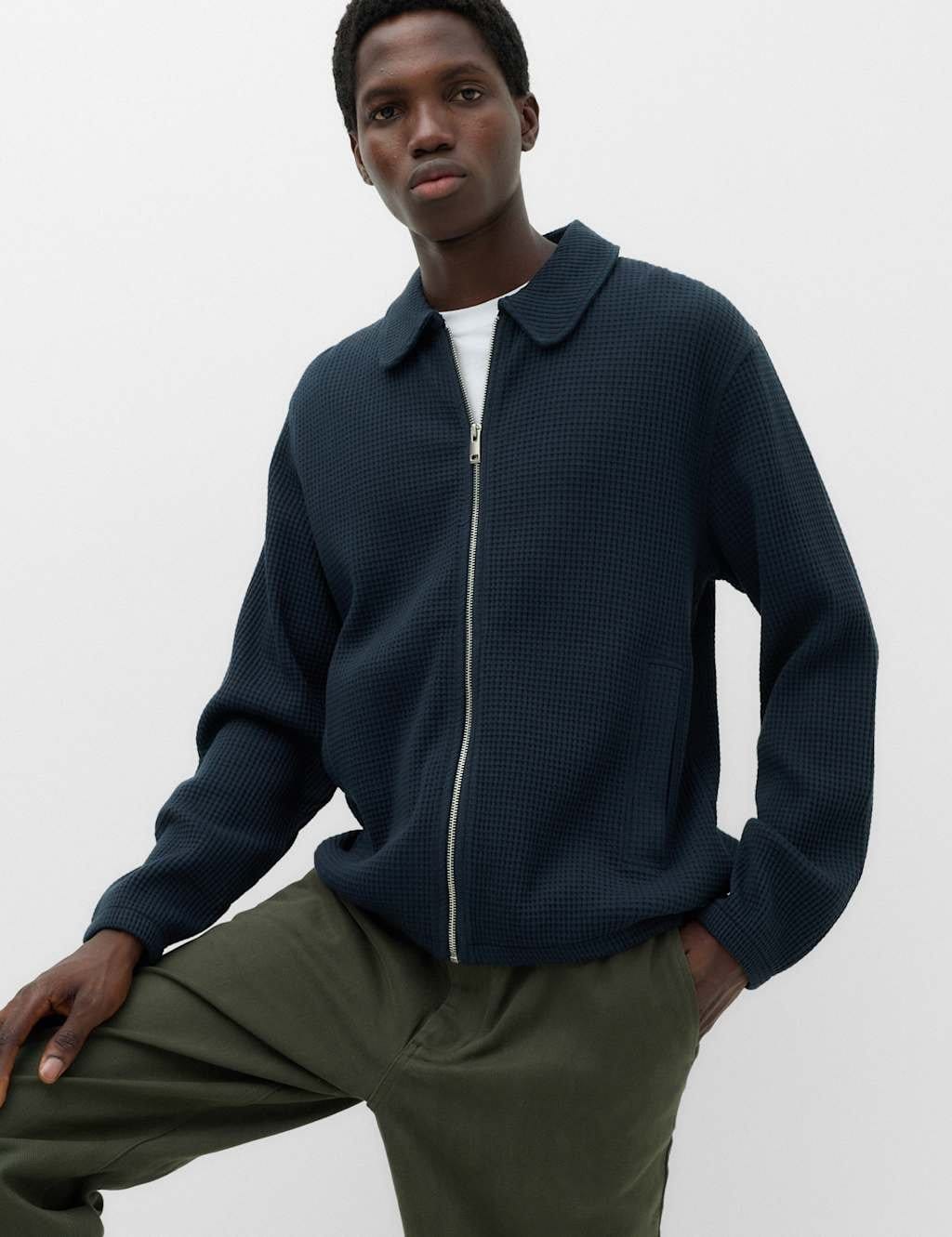 M&S Navy Waffle Texture Jersey Jacket