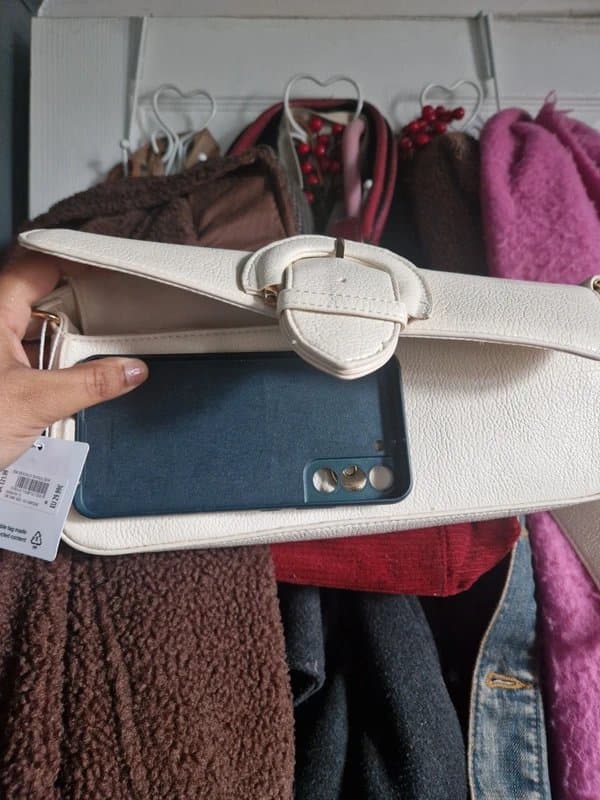 New Look New look, cream handbag, buckle detail, leather, long adjustable strap