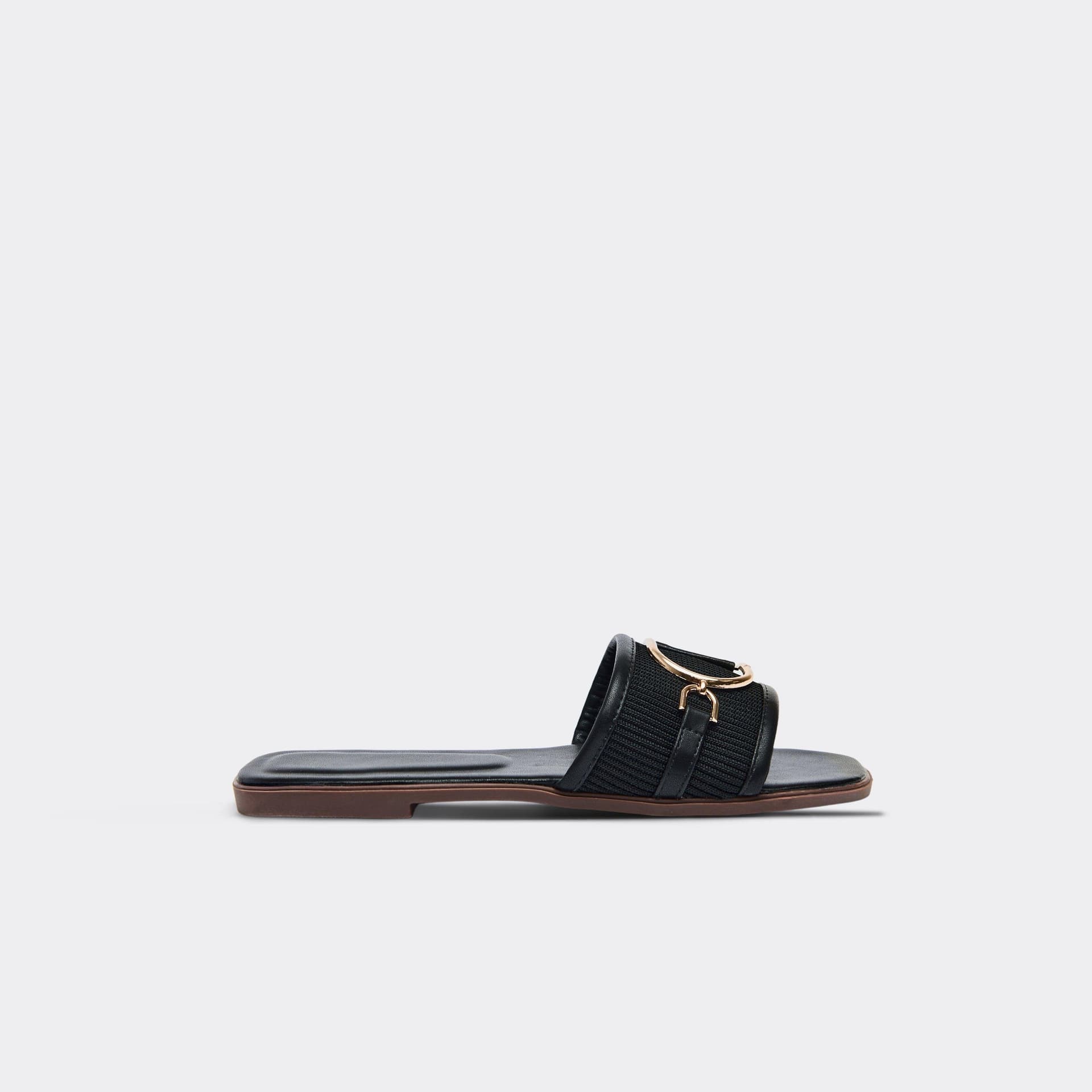 EGO Accent D Ring Woven Detail Flat Slider Sandal In Black Faux Leather, Women's Size UK 3